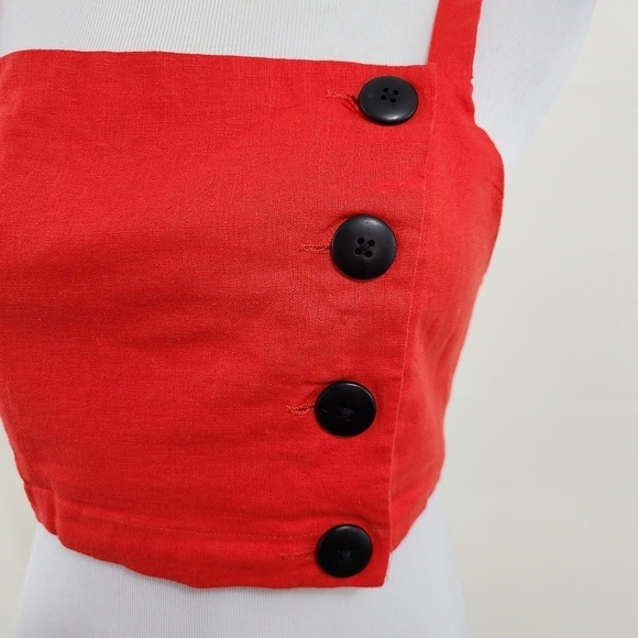 Urban Outfitters Amanda Linen crop top bright red size medium - Picture 4 of 6